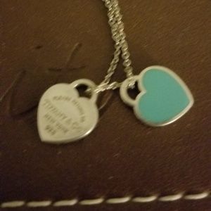 Authentic tiffany and co mini double heart necklac